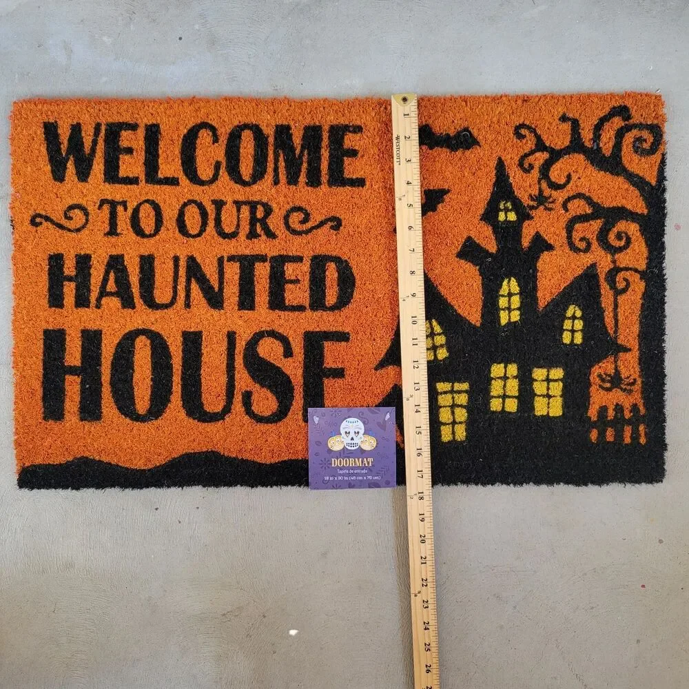 Halloween Welcome To Our Haunted House Outdoor Coir Doormat Mat 18x30 Orange Bla